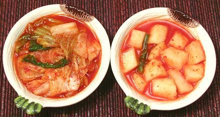 Bowls of Cabbage & Radish Kimchi
