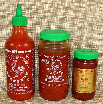 Jars and Bottles of Huy Fong Chili Sauces