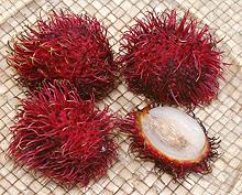 Whole, cut Rambutan Fruit