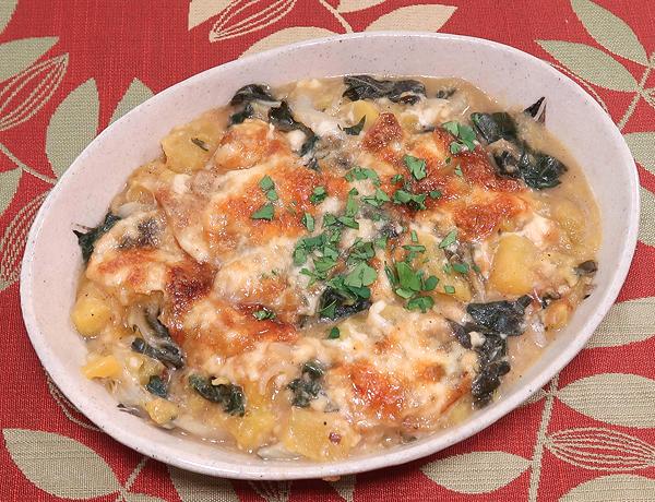 Serving Dish with Acorn Squash, Chard & Cheese