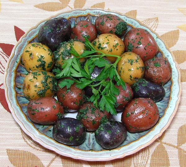 Dish of Colored Tiny Potatoes with Herbs