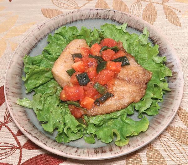 Dish of Fish Fillet with Tomatoes & Sage