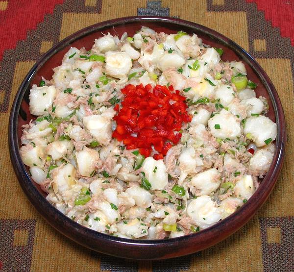 Dish of Giant White Corn & Tuna Salad