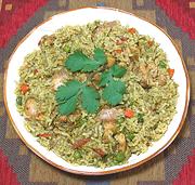 Dish of Green Rice with Chicken