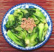 Dish of Greem Bok Choy with Shrimp