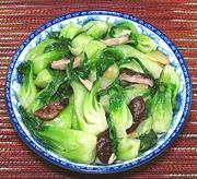 Bowl of Green Bok Choy with Mushrooms