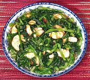 Dish of Malabar Spinach and Shrimp