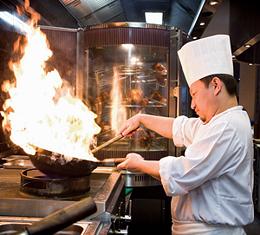 Chinese Chef with Flaming Wok
