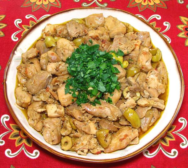 Bowl of Chicken Stewed with Olives