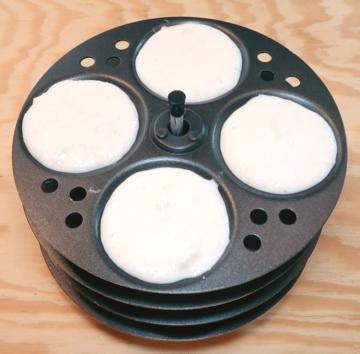 Idli Steamer Tray, loaded with Batter
