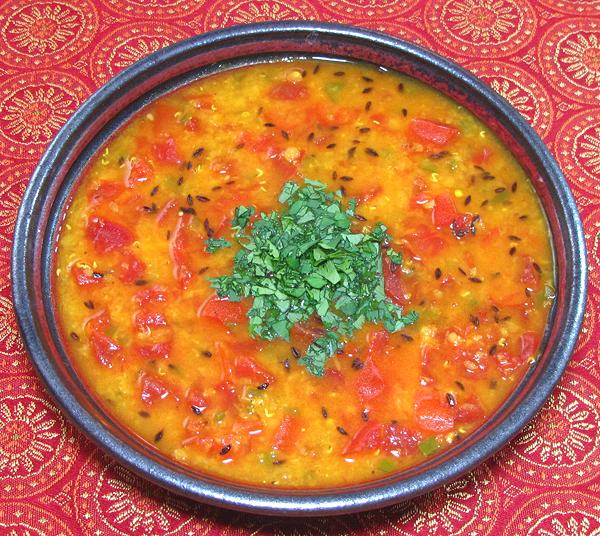 Bowl of Masoor Lentils with Tomatoes