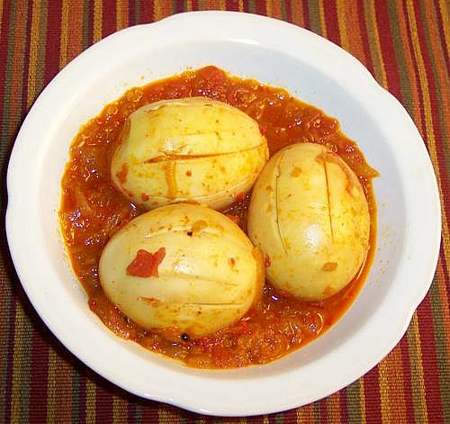 Dish of Egg Curry with whole Eggs