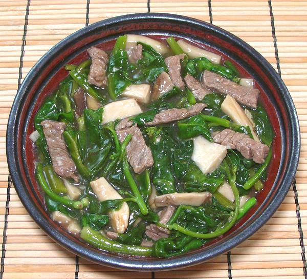 Dish of Malabar Spinach with Beef