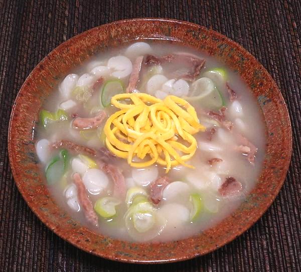 Bowl of Rice Cake Soup with Beef