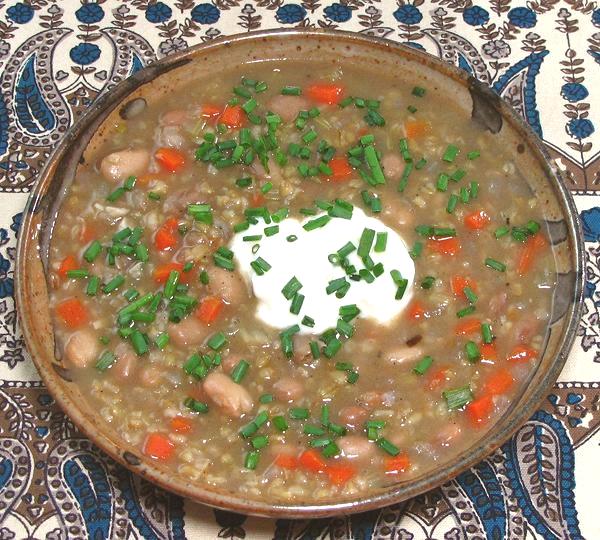Bowl of Freekeh and Bean Soup