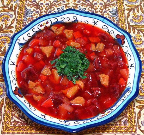 Bowl of Chicken, Beet & Turnip Soup