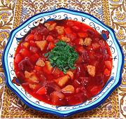 Bowl of Uzbek Chicken, Beet & Turnip Soup