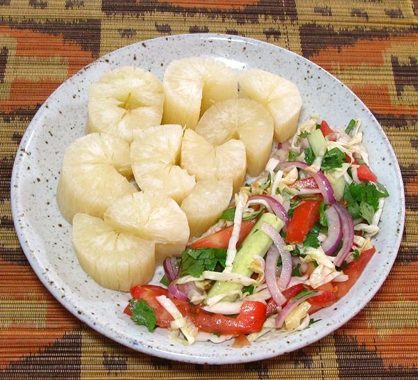 Dish of Cassava with Kachumbari Salad