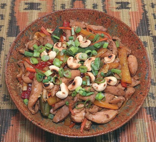 Dish of Chicken Stir Fry with Peppers & Mango