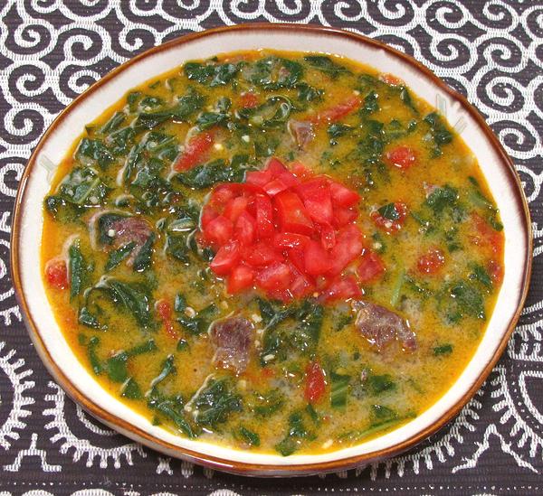 Bowl of Beef & Greens Stew / Soup