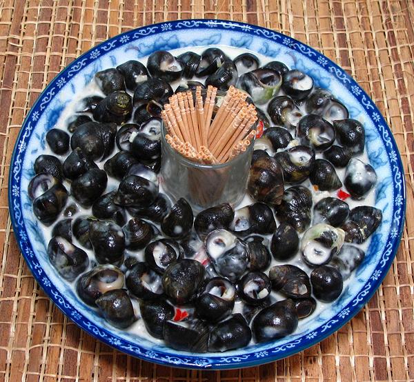 Shallow bowl of Periwinkles in Coconut Milk