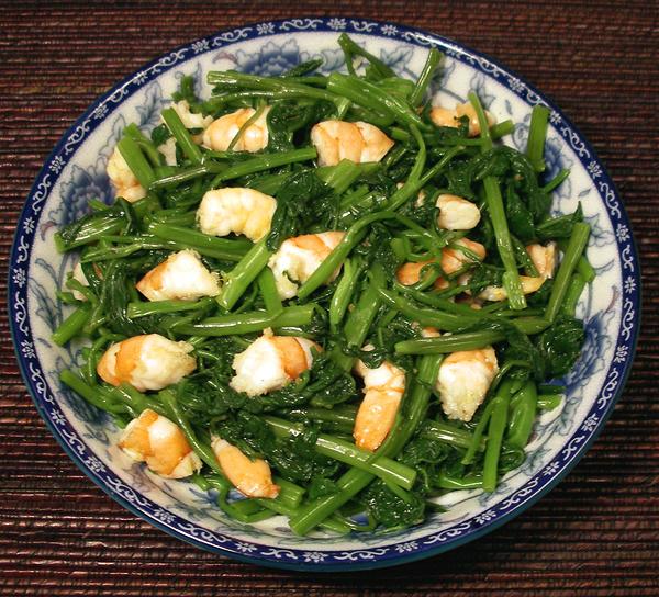 Dish of Water Spinach & Shrimp Salad