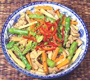 Dish of Chicken with Asparagus, Bamboo & 'Shrooms