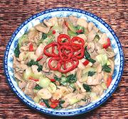 Dish of Chicken with Choy and Mushrooms