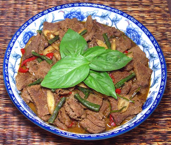 Dish of Beef with Krachai & Red Curry Paste