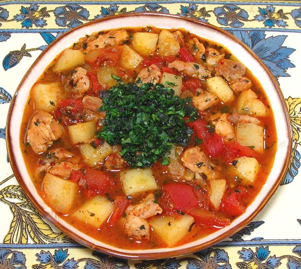 Dish of Chicken Stew with Herbs