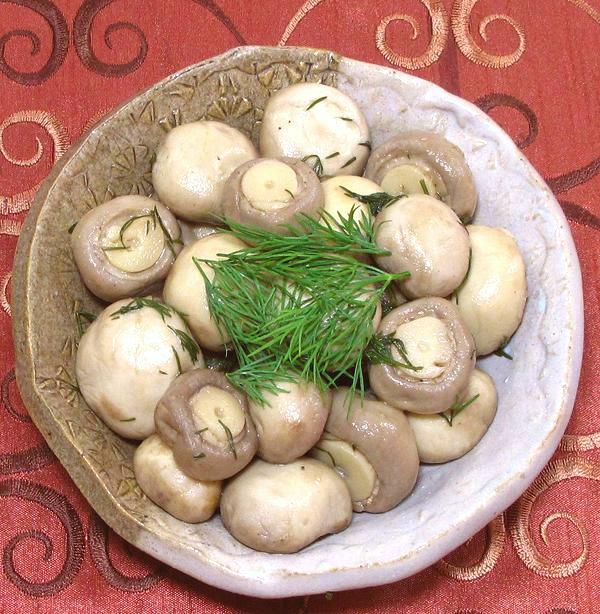 Dish of Marinated Mushrooms