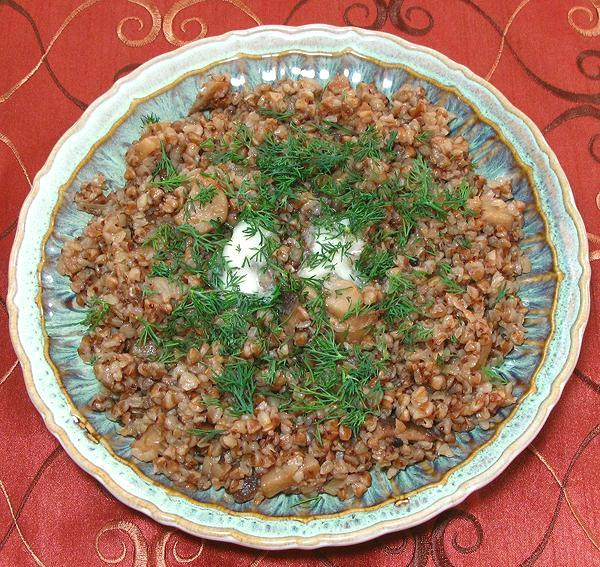 Dish of Buckwheat Kasha with Mushrooms
