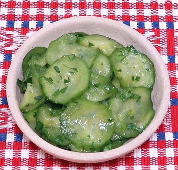 Bowl of Swedish Pressed Cucumbers