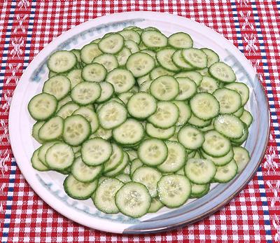 Cucumber Slices spread on Plate
