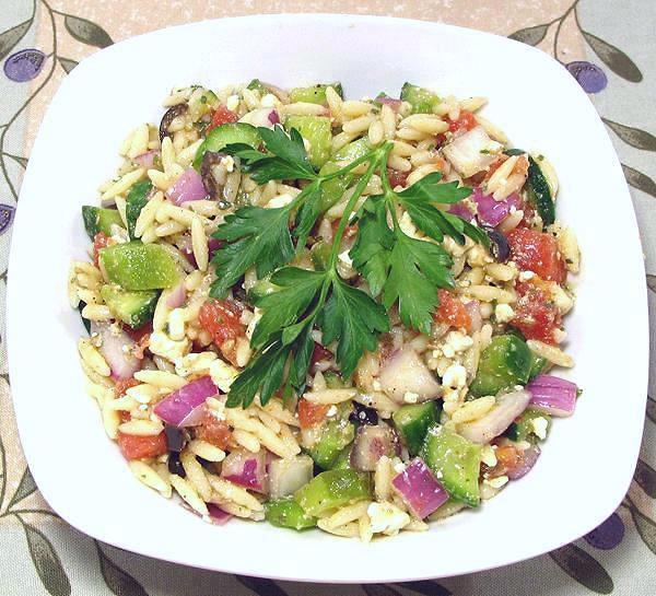 Dish of Greek Salad with Orzo