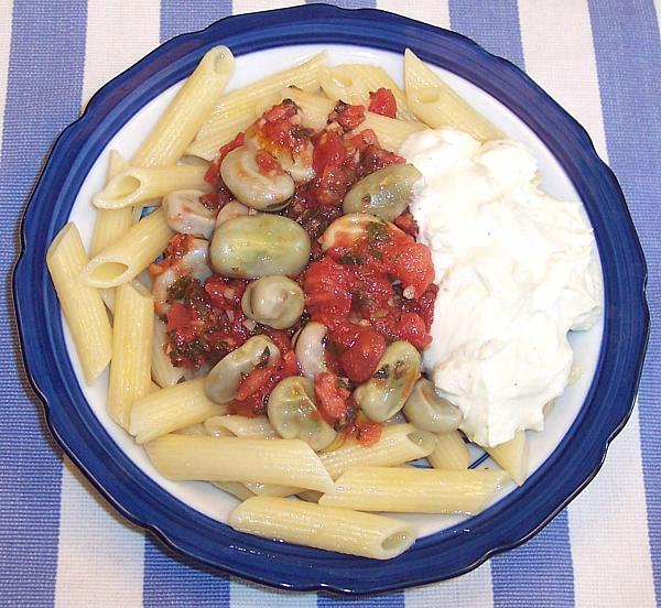 Dish of Pasta, Fava & Feta Salad