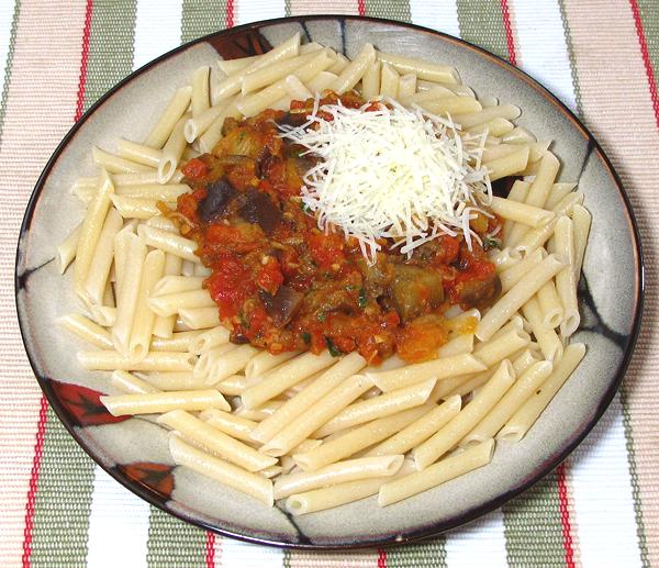 Dish of Pasta with Eggplant Sauce
