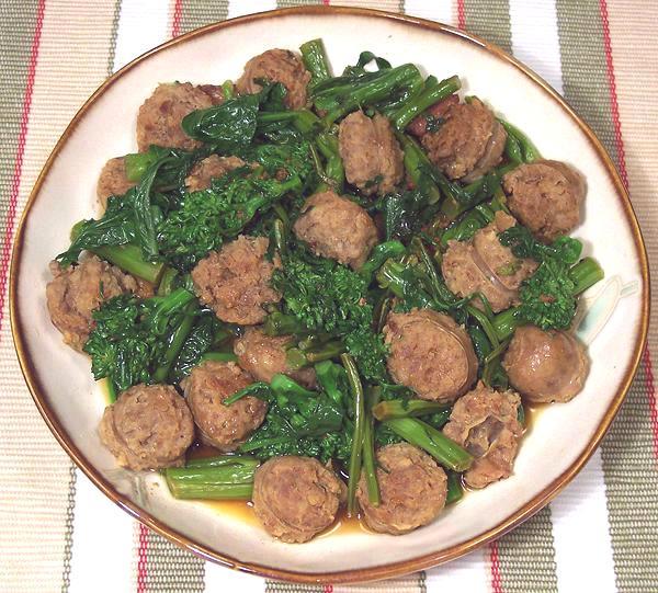 Dish of Sausages with Greens
