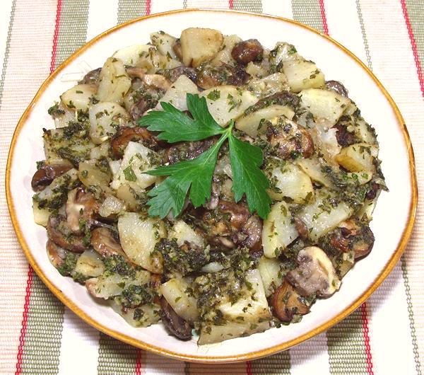 Dish of Potatoes with Mushrooms