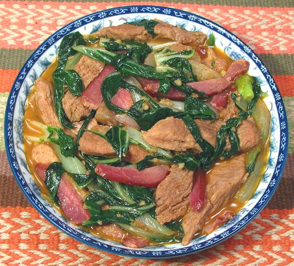 Bowl of Pork with Bok Choy and Daikon Curry