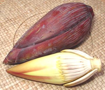 Banana Blossoms, whole and peeled