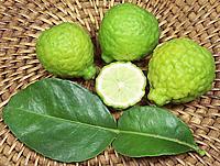 Whole and Cut Kaffir Limes with Leaf
