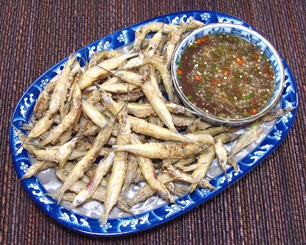 Plate of Deep Fried Whole Japanese Halbeak Fish