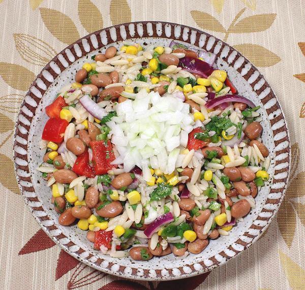 Dish of Bean, Corn & Pasta Salad