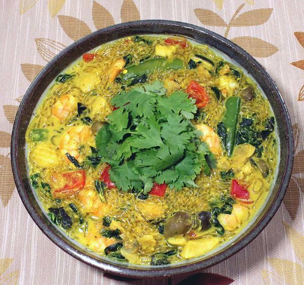 Bowl of Seafood Curry Noodle Soup