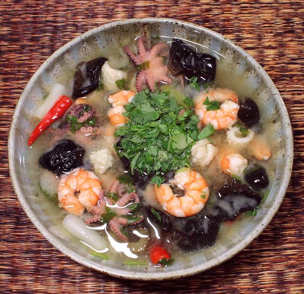 Bowl of Hot Sour Shrimp Soup