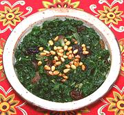 Bowl of Chard with Raisins & Pine Nuts