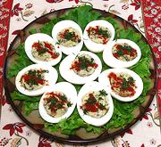 Platter of Stuffed Eggs with Mushrooms