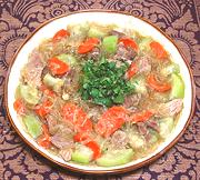 Bowl of Pork Stir Fry with Luffa, Carrot