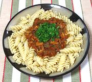 Dish of Pasta with Mussel & Tomato Sauce